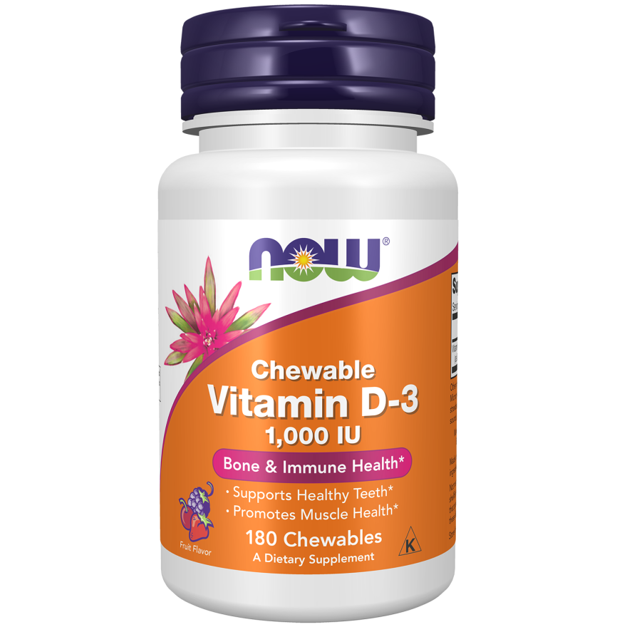 ویتامین جویدنی NOW Foods D3 1000iu Chewables (180 عددی)