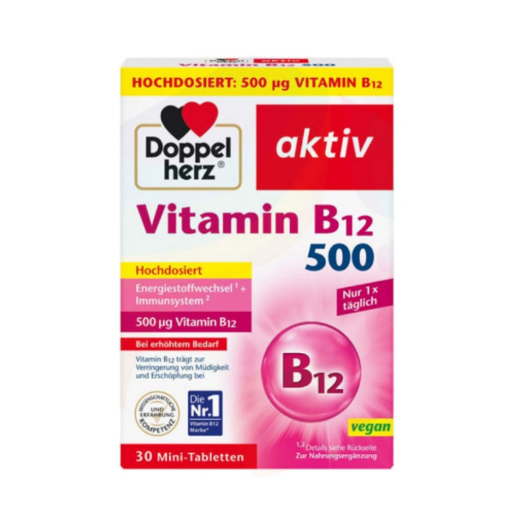 ویتامین کوبالامین داپل هرز اکتیو Doppel Herz Aktiv B12 500mcg (40 عددی)