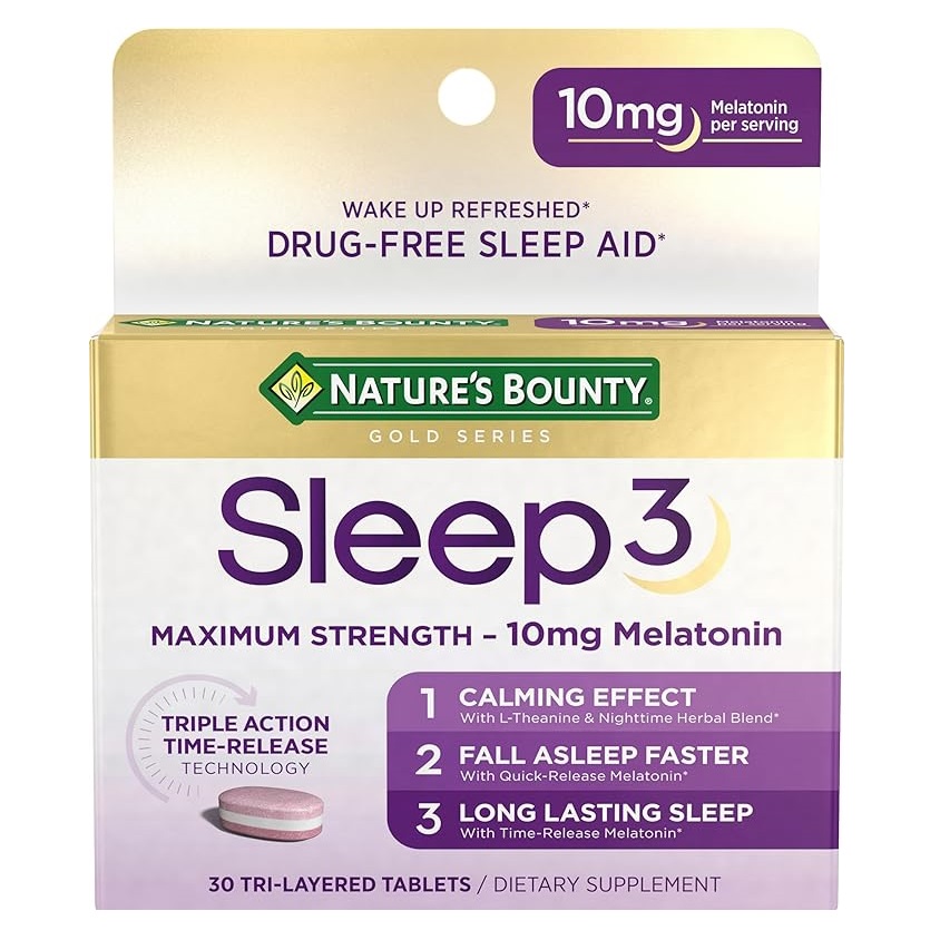 چرخه خواب Nature’s Bounty Sleep3 Melatonin 10mg Maximum Strength نیچرز بونتی (30 عددی)