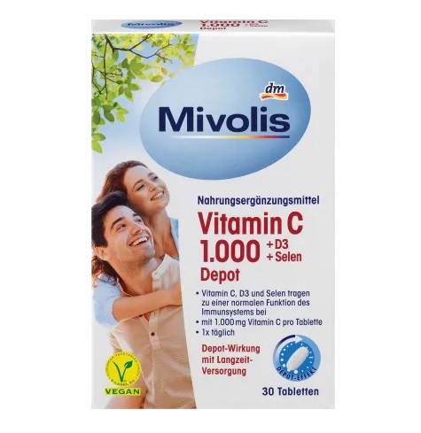 گیاهی Vitamin C 1000mg همراه با D3 و سلنیوم میولیس Mivolis (30 عددی)